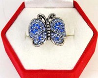 Bague papillon Strass Bleu Fonc&eacute;