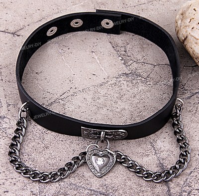 Coeur pendent Chaîne poignée Punk Goth cuir Collier Collier