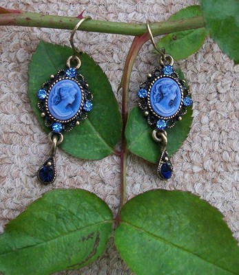 Boucles d'oreilles  Pendant CAMEE Vintage Bleu